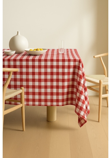 Wellstil Sora Keten Pötikare Masa Örtüsü Kırmızı