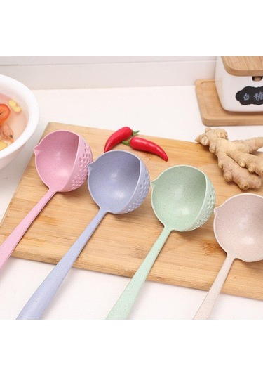 Pembe 2 In 1 Uzun Saplı Çorba Kaşığı Mutfak Süzgeci Pişirme Kevgir Mutfak Kepçe Plastik Sofra Kevgir Mutfak Aletleri