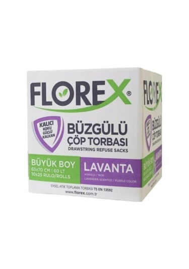 Florex Lavanta Kokulu Büzgülü Büyük Boy Çöp Poşeti 130 Gr 1 Koli (250 Adet)