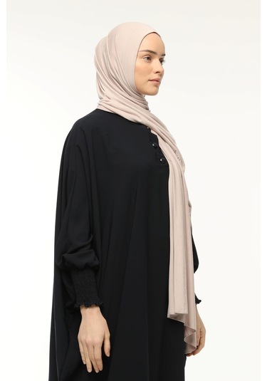 Hazır Pratik Geçmeli Lüks Düz Penye Şal Çapraz Hizalı Toz Bej