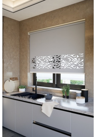 Lazer Kesim Mat Stor Perde, Lazer Kesimli Klasik Serisi, C-8004 Antrasit Renk Antrasit