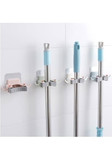 3'lü Paspas Süpürge Fırça Ve Mop Askısı Sap Tutucu Banyo Askısı Çok Renkli