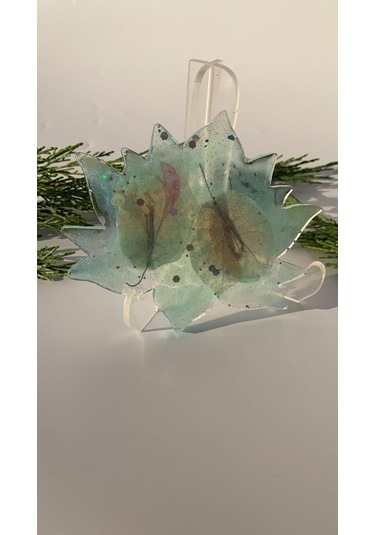 Su Mavisi Glitterli Begonvilli Lotus Çiçek Epoksi Bardak Altlığı Su Mavisi