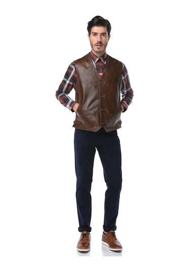 Dericlub 2245 Hakiki Deri Erkek Yelek Camel