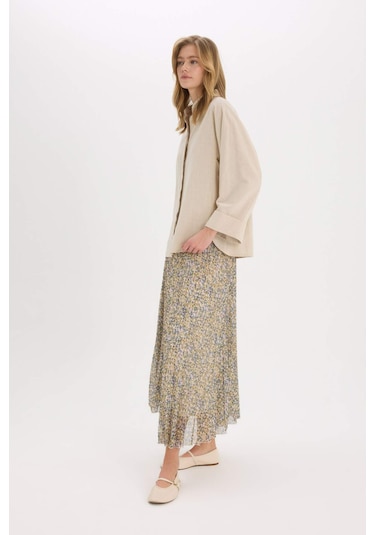 DeFacto Pilise Desenli Şifon Maxi Etek E5454AX25SPGN658 Yeşil