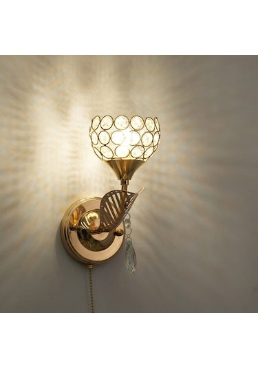 Ximistore9 Modern Metal Kristal Duvar Lambası, Yatak Başı Ve Koridor Aydınlatma, Çekmeli Anahtarlı, E26 Soket, 110v-130v Siyah