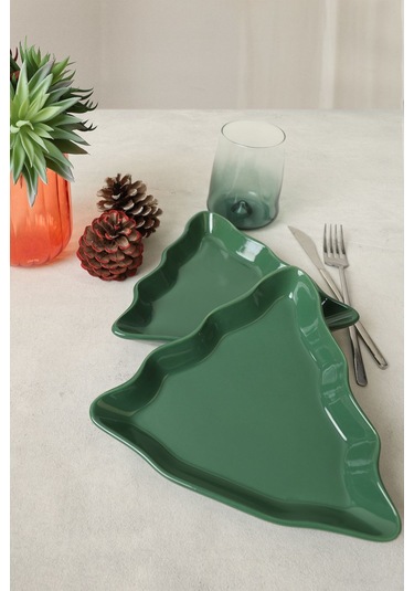 Yeşil Çam Kayık Tabak 22 Cm 2 Adet 308 Yeşil