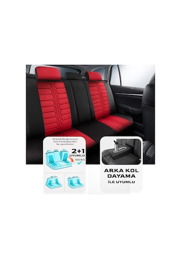 Panda Londra Serisi İngiliz Jakar Kumaş Oto Koltuk Kılıfı Kırmızı - Siyah