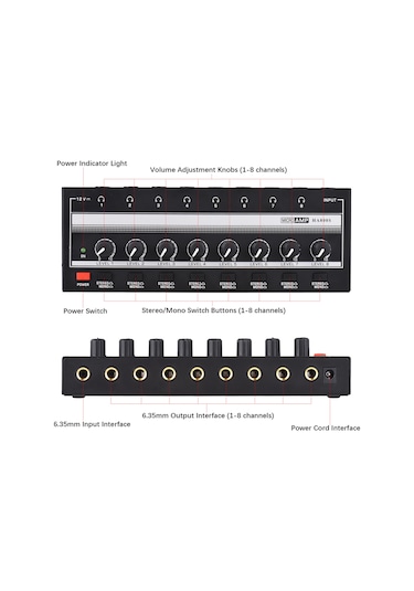 Hfambition 8 Kanal Stereo Kulaklık Amfi - Ultra Düşük Gürültü - Yüksek Güç - Optimum Ses Kalitesi - Avrupa Standartı