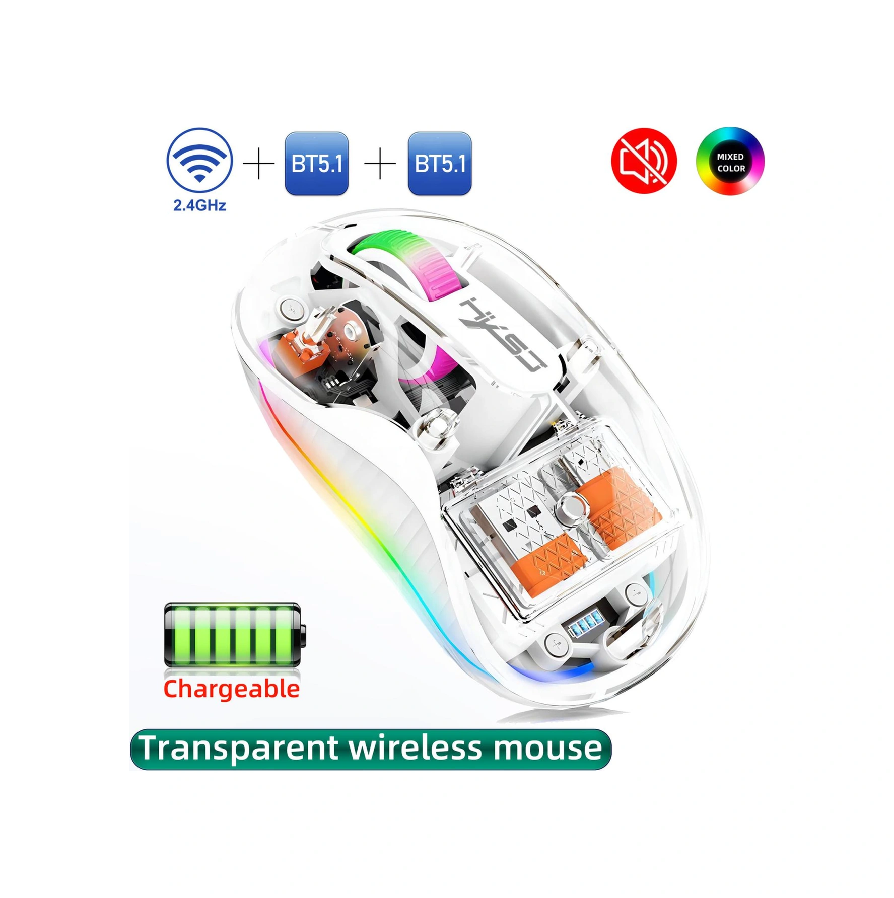 Sones Hxsj M333 Üç Modlu Şeffaf Kablosuz Fare Diğer