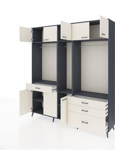 Hyperion Dolap 8 Raflı 4 Çekmeceli 3 Askılı 220x44x243 Antrasit-aytaşı/aytaşı Aytası/aytası