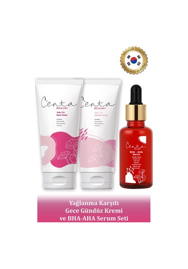 C'enta Beauty Yağlı Ciltler için Gündüz Kremi 50 ML + Gece Kremi 50 ML + Bha-Aha Serum 30 ML
