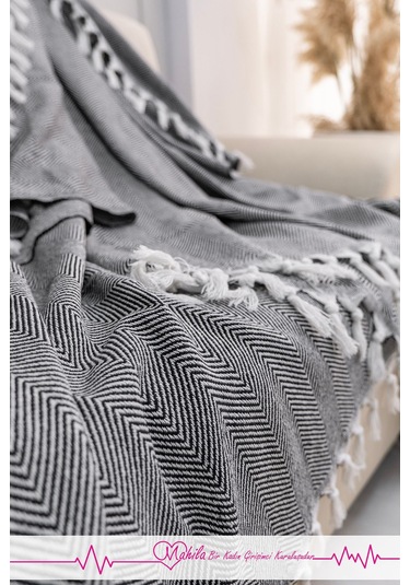 Klasik Pamuklu Koltuk Örtüsü 180x210cm Balık Sırtı Desen Koltuk Örtüsü Antrasit