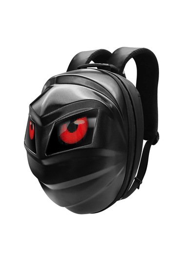 Karbon Fiber Led Gözlü Akıllı Sırt Çantası Sert Kasa, Usb Şarj Girişli, Işıklı Teknolojik Çanta Siyah