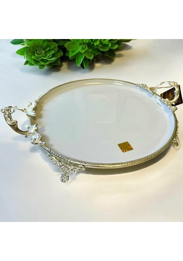 Limoges Paniz Sunum Tabağı Ayaklı Yuvarlak 38x30x6 Cm Gümüş Whs119 beyaz