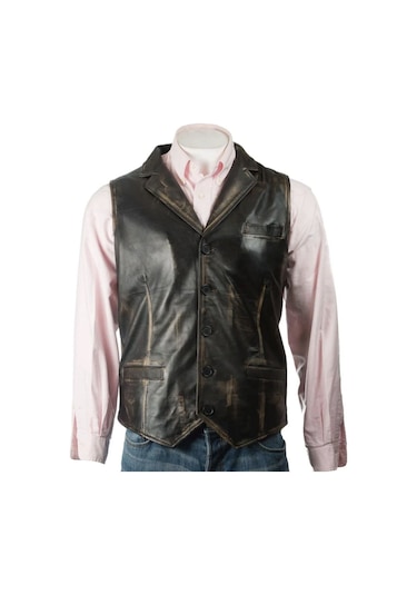 Prof Model Eskitme Yakalı Yelek Hakiki Kuzu Derisi Ayarlanabilir Arka Toka Siyah