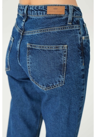 Orta Mavi Yüksek Bel Patı Fermuarlı Slim Fit Jean Pantolon C 4934-009 Mavi