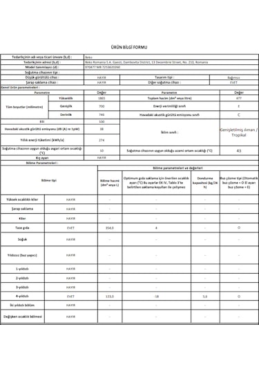 Beko 970477 MB 477 L No-Frost Buzdolabı