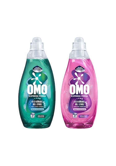 Omo Express Fresh Kötü Koku Karşıtı Beyaz ve Renkliler + Renkli ve Siyahlar için Deterjan 2 x 1480 ML