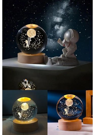 3 Lü Masaüstü Dekorasyonu Aya Tırmanan Astronot Figürlü Led Işıklı Küre Adalet Terazisi Ve Kum Saati Renkli