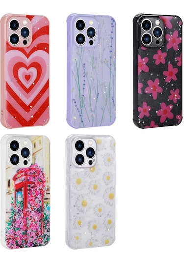 Ardemix İphone 13 Pro Max Uyumlu Simli Desenli Kamera Korumalı Parlak Popy Kılıf-pan Pansm-ya