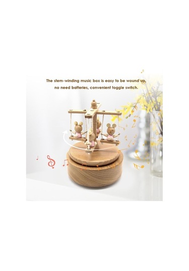 Ulzyvf Ahşap Döner Salıncak Müzik Kutusu - Noel Hediyesi Ahşap Rengi, Mutlu Bir Noel Dileriz Ahşap Rengi