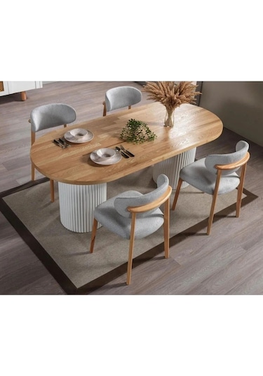 Mai Oval Masa & 6 Sandalyeli Yemek Masası Takımı Gri