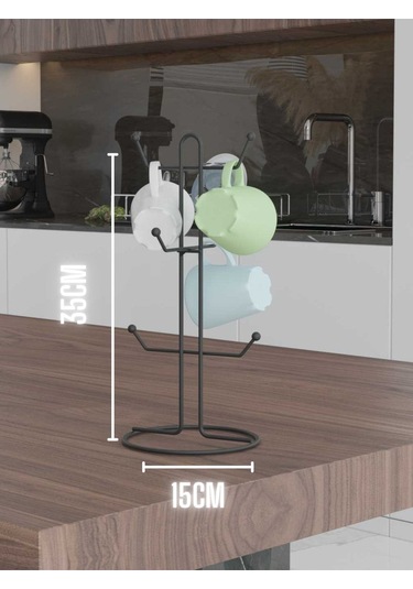 Suntel Tezgah Üstü Kupa Bardak Askılığı Mat Siyah