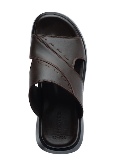 64689 Kahverengi Erkek Hakiki Deri Erkek Terlik Kahverengi