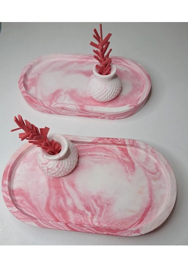 2 Adet Pembe Beyaz Dekoratif Sunum Tabağı Minik Vazo Ve Süs 18 Cm