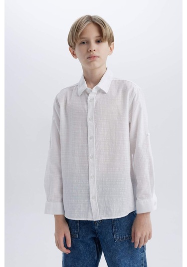 DeFacto Erkek Çocuk Polo Yaka Dokulu Uzun Kollu Gömlek D7776A825SMWT34