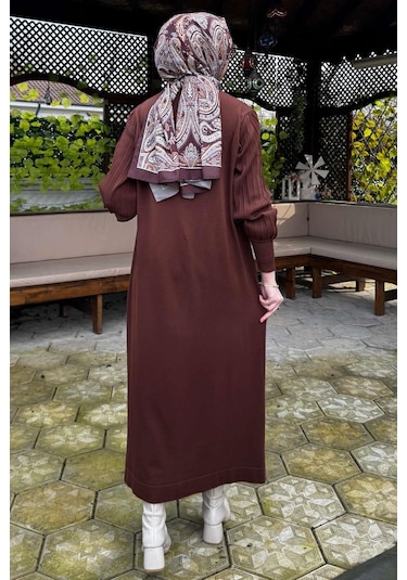 Yağmur Triko Elbise Kahve Normal