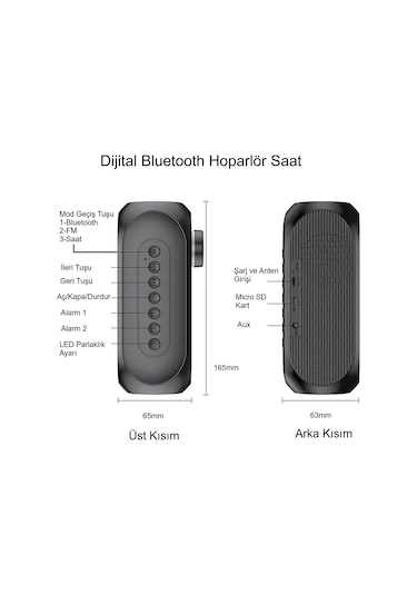 Hymark Bluetooth S8 Rgb Led Işıklı Dijital Saat Alarm Şarjlı Hopa