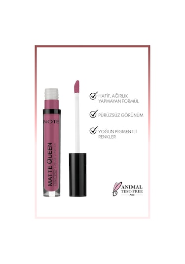 Note Cosmetique Matte Queen Lipstick Kalıcı Mat Likit Ruj - 20 Passionate Heart - Mor