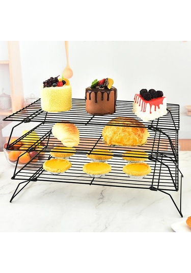 Paslanmaz Çelik Yapışmaz Tel Izgara Hamur İşleri Tepsisi Kek Pişirme Soğutma Rafı Fırın Mutfak Pizza Ekmek Kurabiye Tutucu Barbekü Rafı Siyah