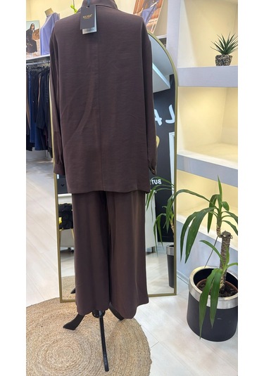 Nuss 1025 Tam Boy Düğmeli Pantolonlu Takım Kahve Kahve