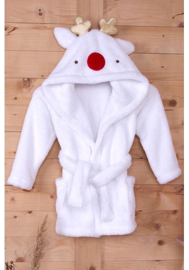 Baveno %100 Polyester Beyaz Çocuk Kapüşonlu Sabahlık Bornoz Ev Giyim