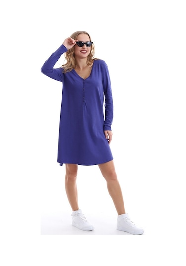 Self Clothing Kadın Tunik Elbise Düğmeli Yan Yırtmaçlı Mor