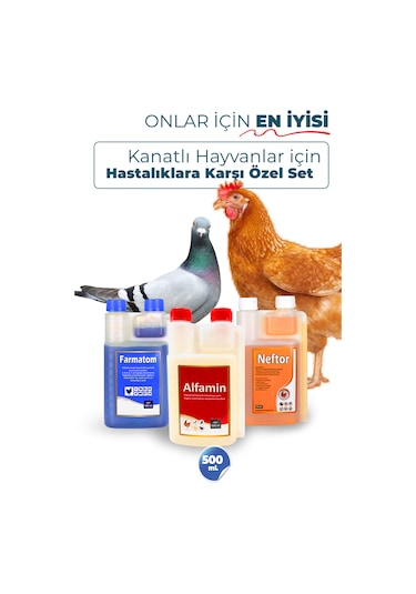 Kanatlı Hayvanlar İçin 3'lü Set Farmatom+neftor+alfamin 500 Ml