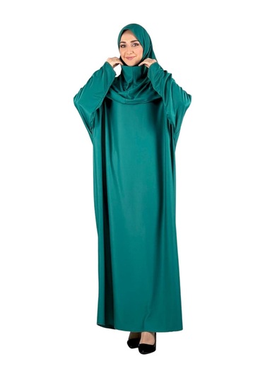 Namaz Elbisesi Eşarp Seccade Tesbih Set, İslami Giyim Takım Ferace Turban Şal Yeşil