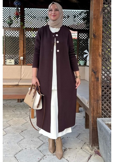 Sinem Çelik Örme Triko Hırka Acı Kahve Çok Renkli