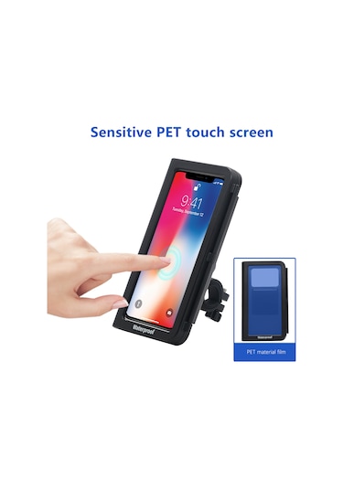 Su Geçirmez Motosiklet Telefon Tutucu 4.7-7.0 İnç Telefon Hassas Pet Dokunmatik Ekran 360 Ayarlanabilir Dönüş 2.05cm-3.0cm Gidon Siyah