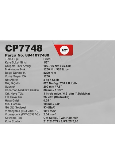 Chicago Pneumatic Cp7748 1/2 Havalı Somun Sıkma Tabancası