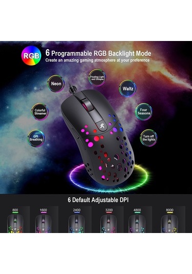 Novahub Profesyonel Rgb Oyun Faresi Hxsj A904 - 6 Dpı, 20 Milyon Tıklama Ömrü, Optik Sensör Optik