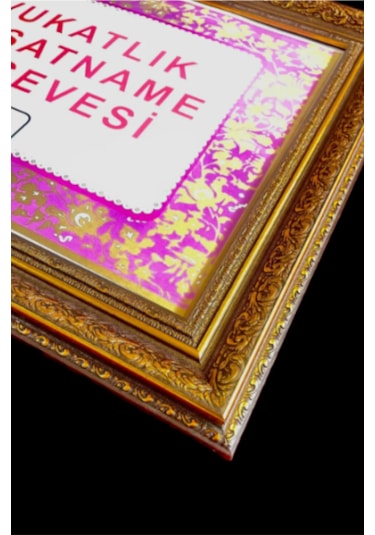 Avukatlık Ruhsatname Çerçevesi - 33x48 - Hakiki Camlı Gold Varak