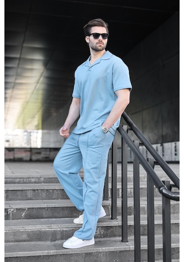 Madmext Mavi Polo Yaka Erkek Alt Üst Takım E7356 Mavi