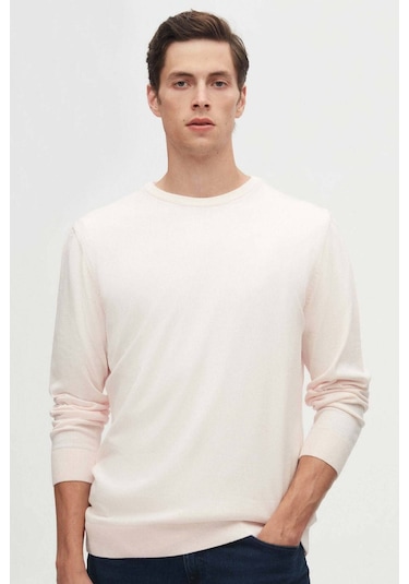 Regular Fit Pudra Tüylenme Yapmayan Bisiklet Yaka Triko Kazak Pudra