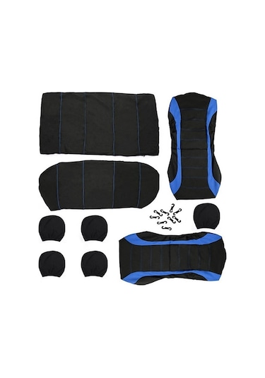 Novahub 9 Adet Dört Mevsim Evrensel Koltuk Örtüsü Araba Kürk Kapakları Mavi Renkli Seti, Evrensel Yastık Minderi Diğer