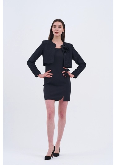 Trend Kadın Modern Ve Şık Ceket Ve Elbise Kombini Siyah