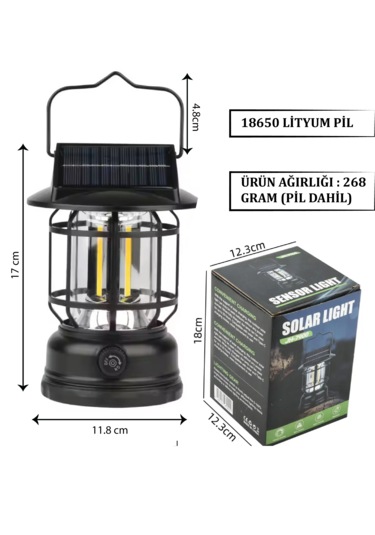 Pr-7900 Güneş Enerjili Şarj Edilebilir Kamp Lambası Işıldak 10w Siyah